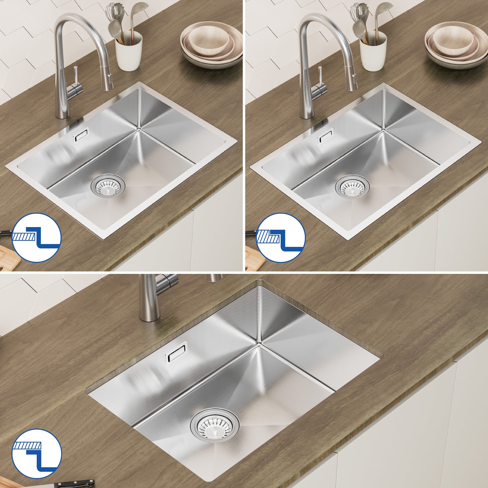 Cecipa MAX Évier 1 Bac 60×44×18CM Évier Cuisine Acier Inoxydable 304 Brossé avec Panier de Drainage(3 méthodes d'installation) - 4