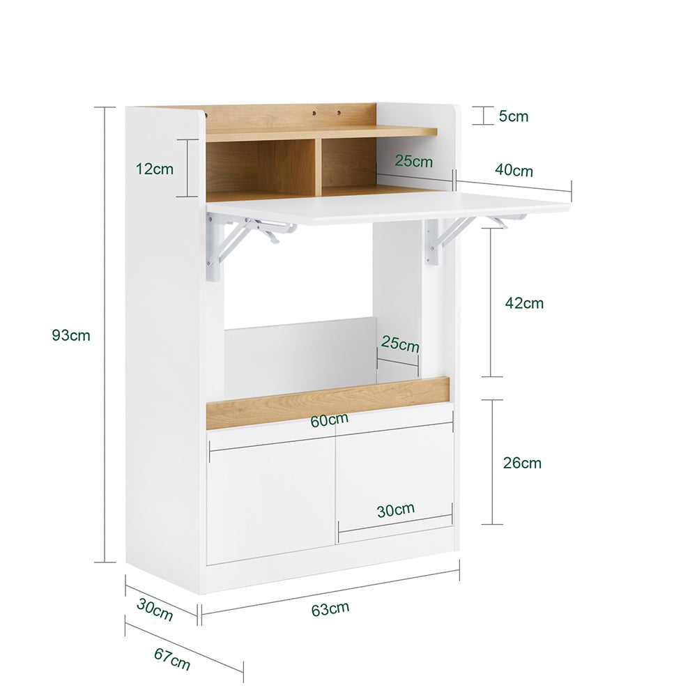 SoBuy Bureau Pliant Table d'Ordinateur Rabattable, Table de Bureau avec Étagères de Rangement, Blanc-Naturel FWT109-WN - 3