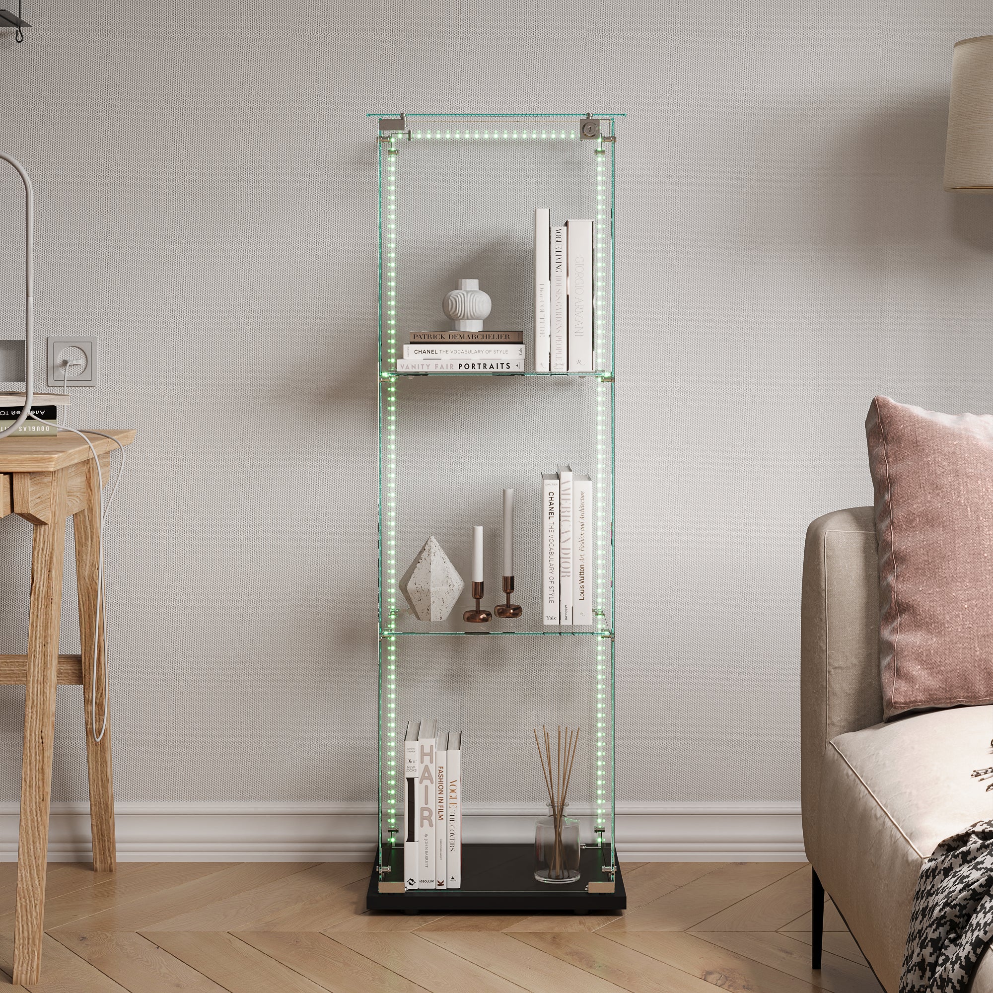 Owllight  Vitrina De Cristal Con 3 Estantes, Vitrina De Una Puerta Con Iluminación, Color Blanco , Leroy Merlin