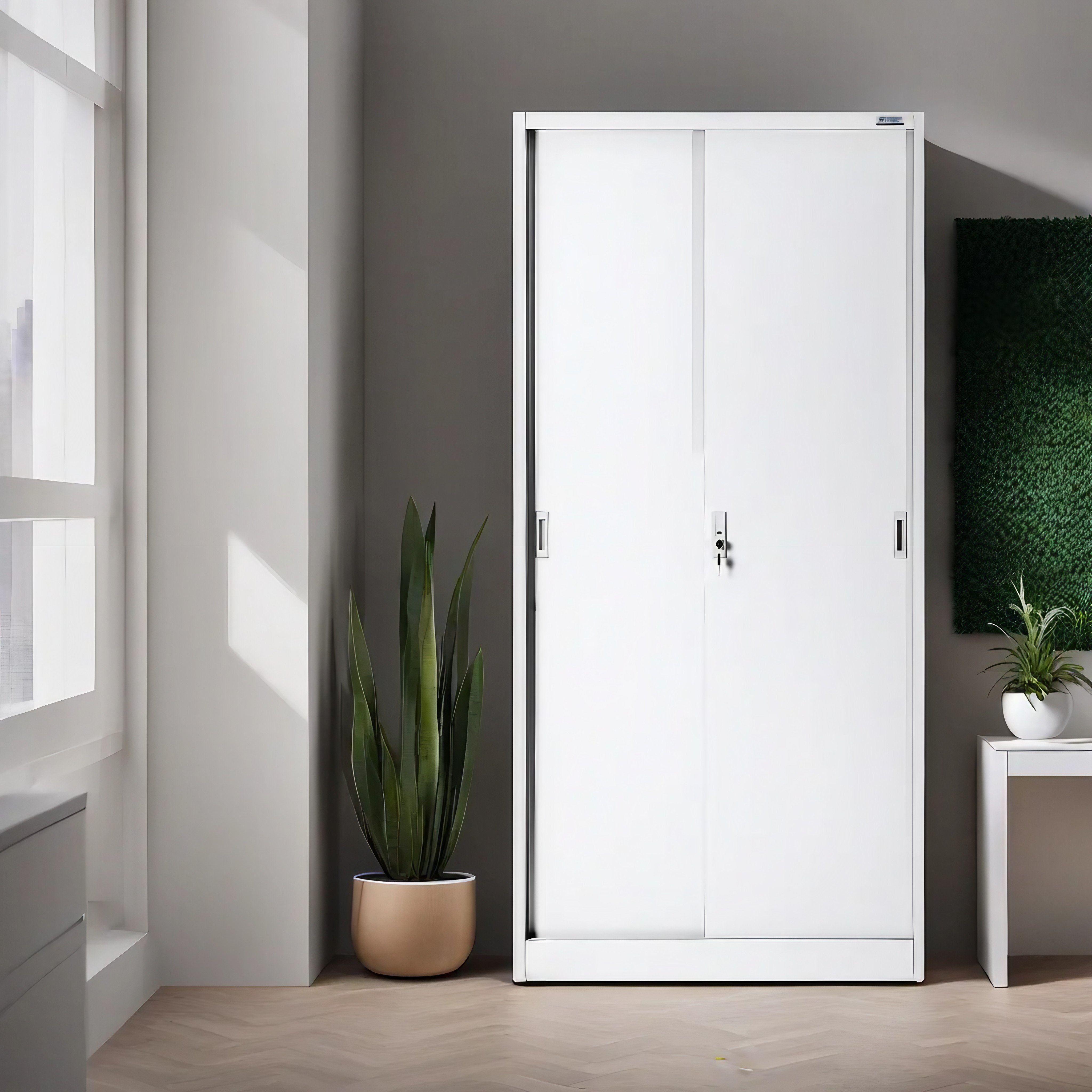 Armoire de Bureau Armoire Métallique à Portes coulissantes tôle d'acier étagères revêtement en Poudre verrouillable 185 cm x 90 cm x 40 cm blanc - 7