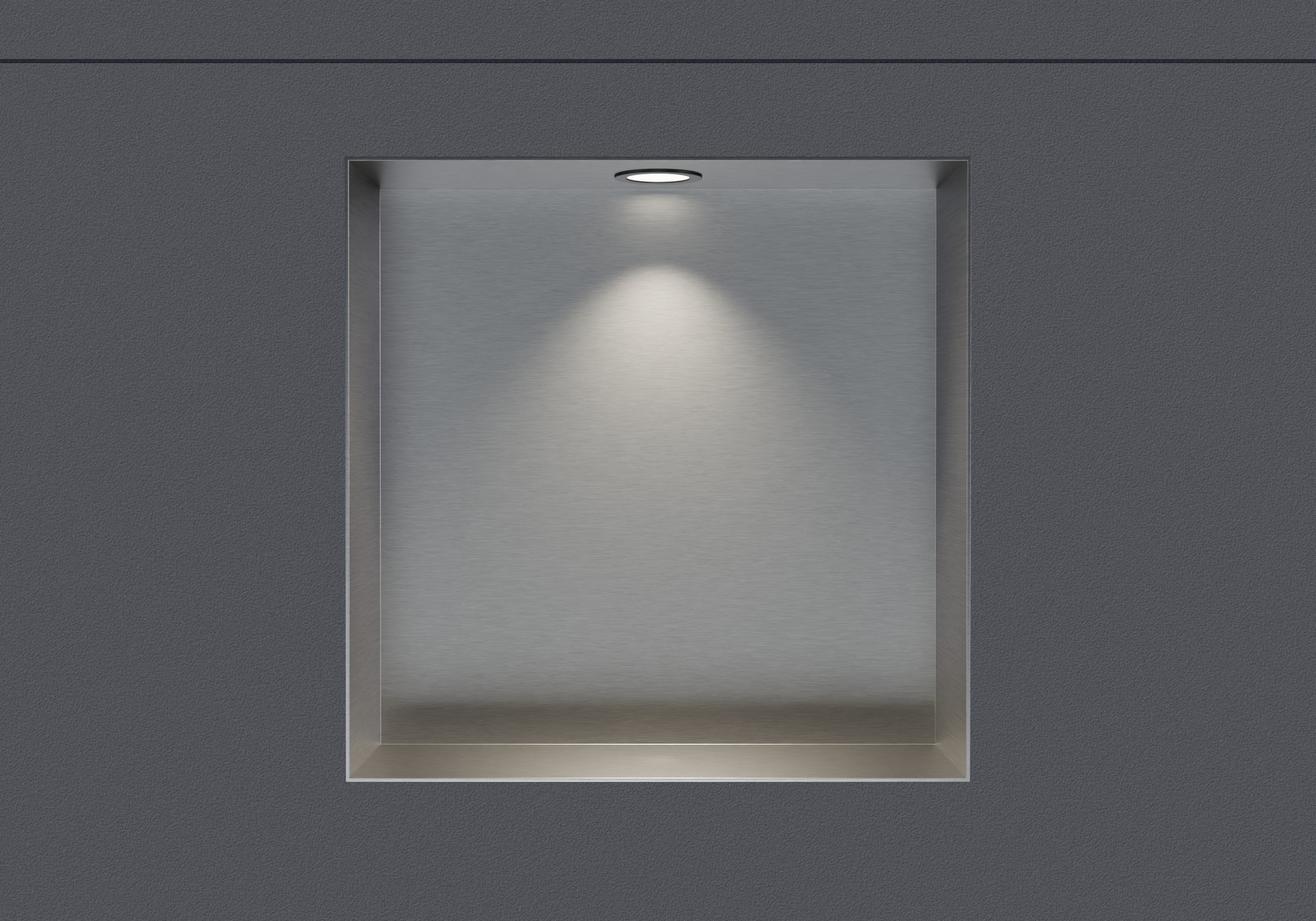BERNSTEIN - Nicchia doccia in acciaio inox + faretto LED, ripiano integrato NT303010X - 30x30x10cm (AxLxP) - Acciaio spazzolato, 1x faretto nera opaca | Leroy Merlin