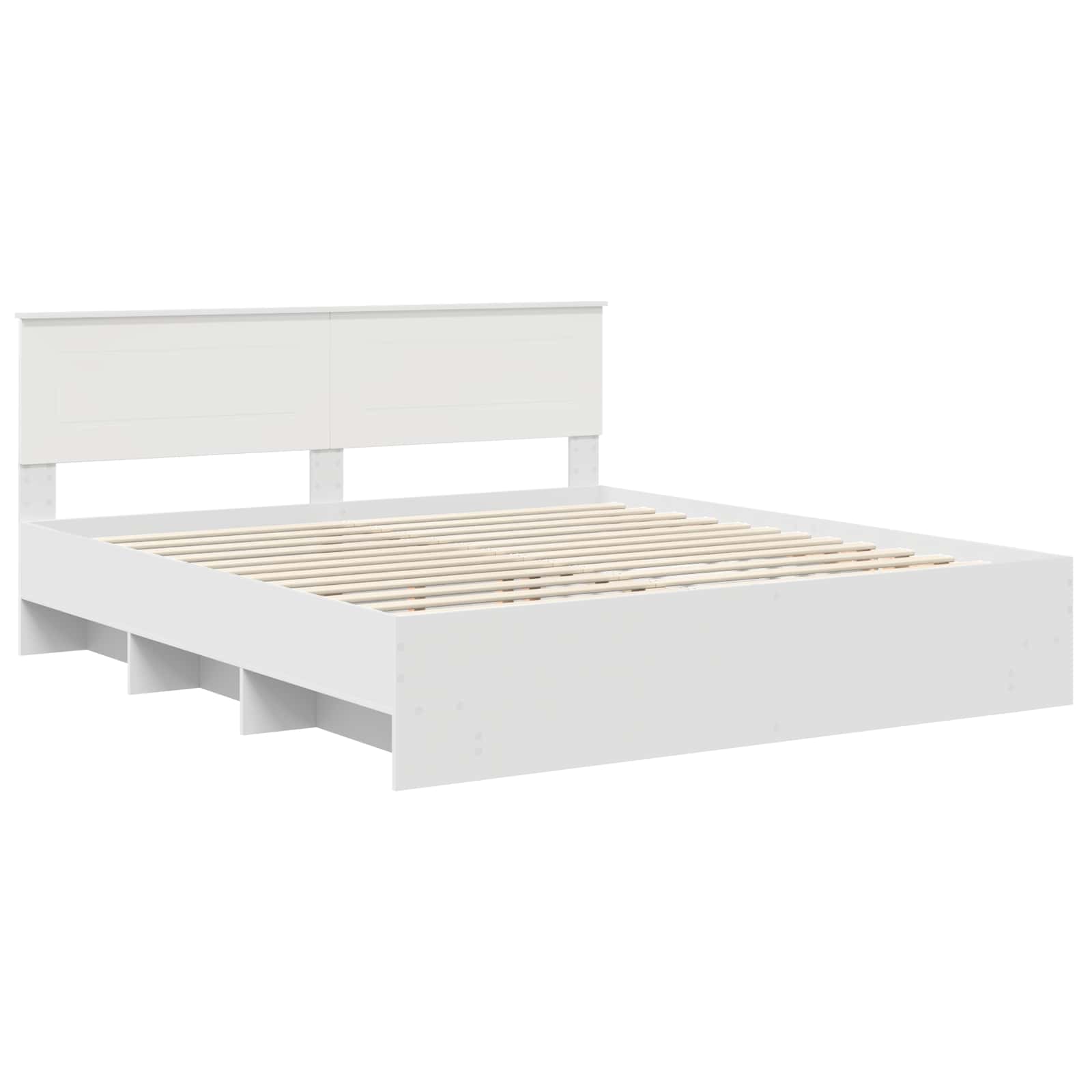 Cadre de lit blanc en panneau de bois pour la chambre, 200 × 200 cm - 4