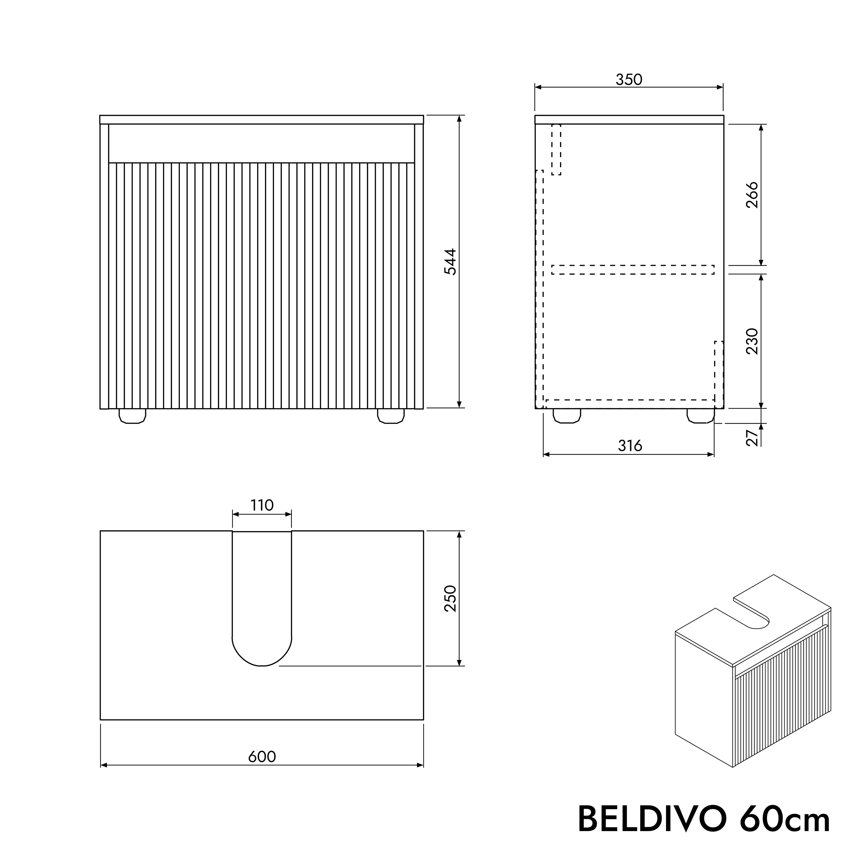 BERNSTEIN - Meuble sous vasque à poser MDF Gris soie mat 60x35x54cm (LxPxH) + 2 portes - BELDIVO - 5