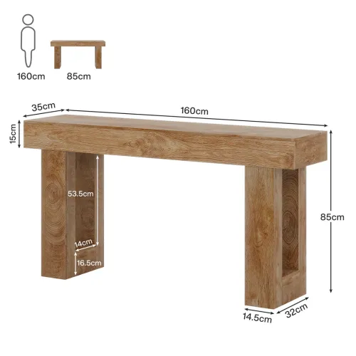Console 160x35x85 cm avec style rustique, pieds robusts, en bois, couleur marron - 4