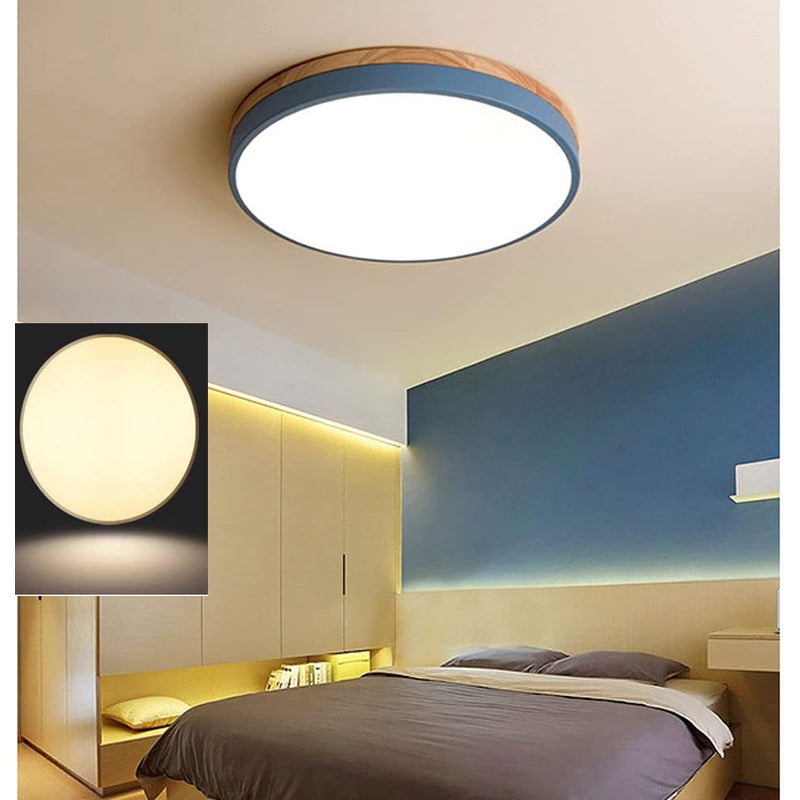 Niebieska lampa sufitowa LED Prosta nowoczesna okrągła lampa wpuszczana w sufit Płaska drewniana sufitowa przedpokoju Ciepłe światło sufitowe wejścia