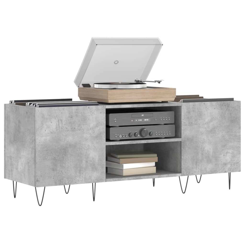 Armário de disco de madeira compensada cinza concreto 121x38x48 cm – ComfortXL - 3