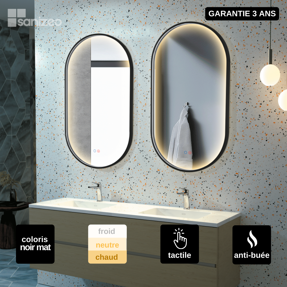 Miroir De Salle De Bain LED Avec Horloge Bluetooth Barcelona - Alasta Neuf