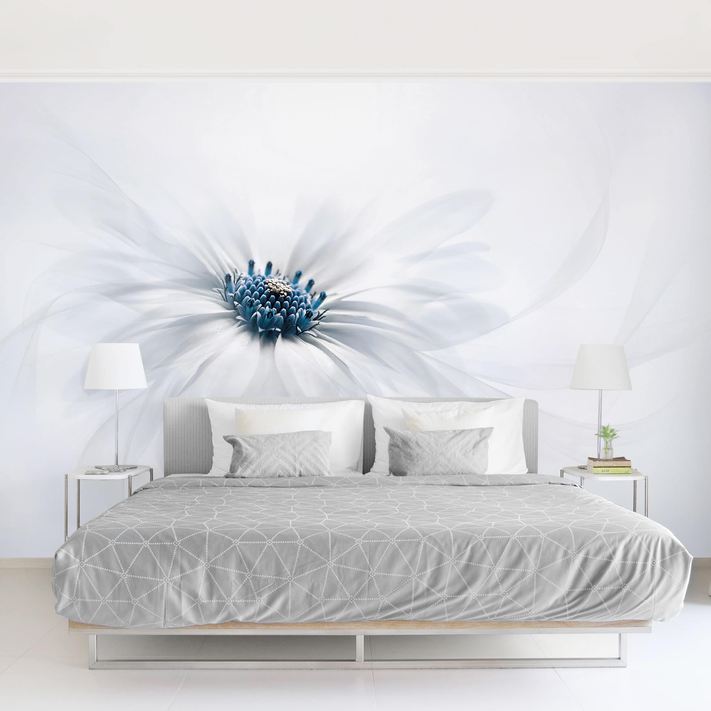 Papel pintado fotomural flores margarita azul 228 - salón dormitorio cocina pasillo - tnt 432 x 290 cm premium