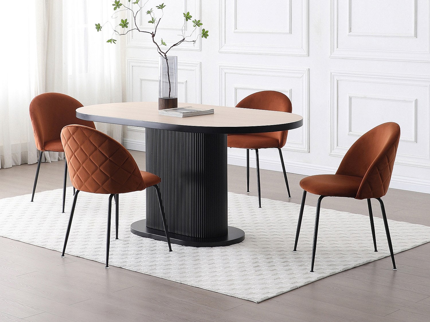 Zestaw 6 krzeseł z weluru i czarnej stali nierdzewnej - Terakota - MELBOURNE