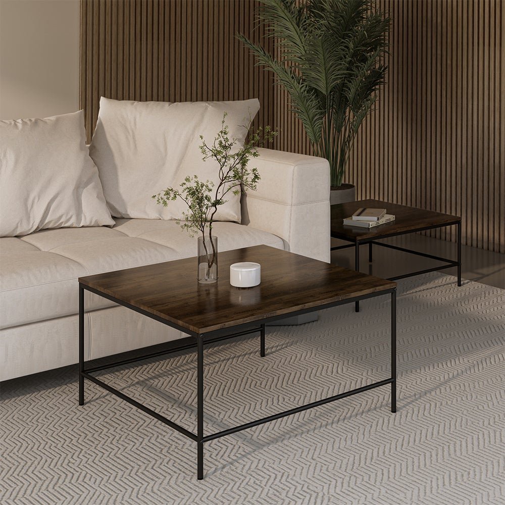 Vicco Set de tables basses Ramio, Chêne rustique/noir, 80x80cm 2 pièces - 7