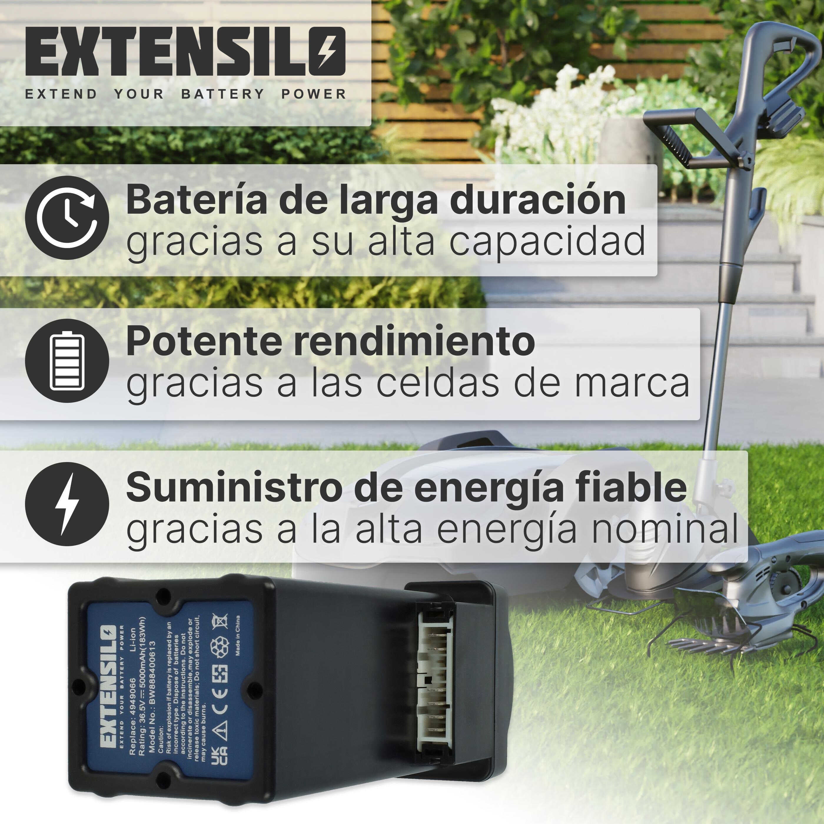 EXTENSILO Batterie remplacement pour WOLF-Garten 4919 096, 4949066, 4937065, 4919096, 4919065, 4919066 pour tondeuse (5000mAh, 36,5V, Li-ion) - 6
