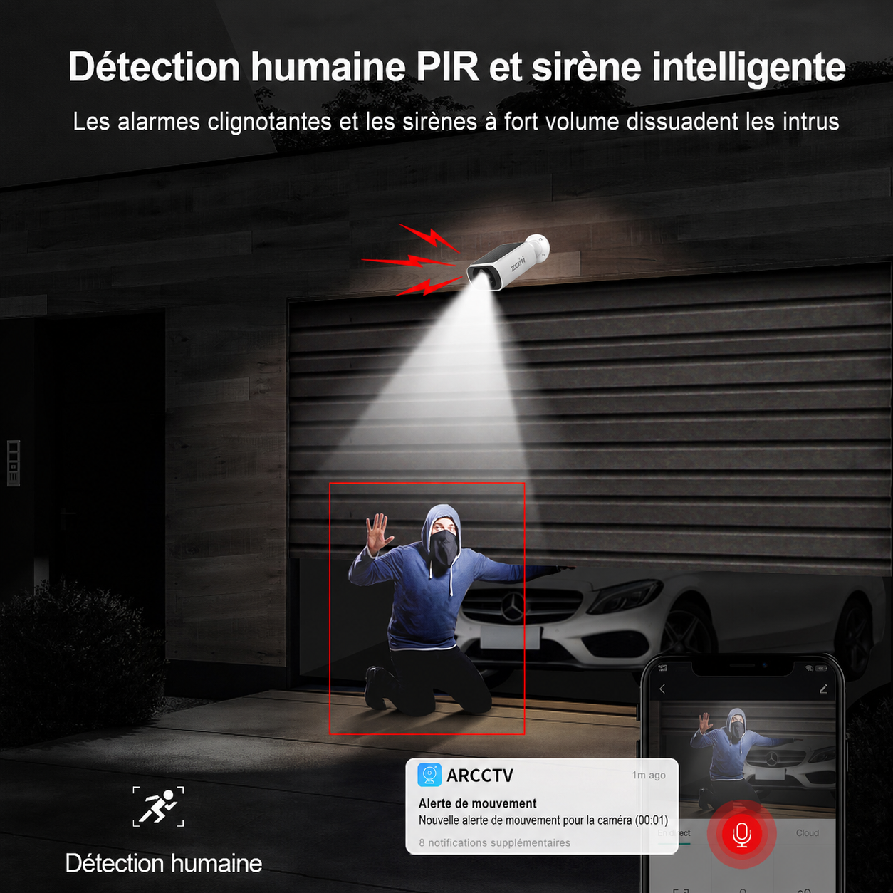 Caméra de Surveillance Sans Fil Extérieure 4MP, caméra à batterie avec panneau solaire intégré, ZOOHI, WiFi 2,4Ghz et 5Ghz - 3