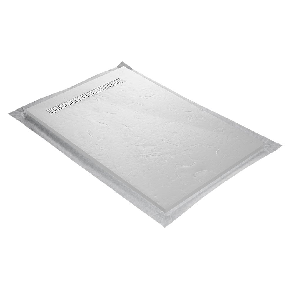 Receveur résine 120 x 80 cm blanc effet ardoise - grille caniveau excentrée - 2