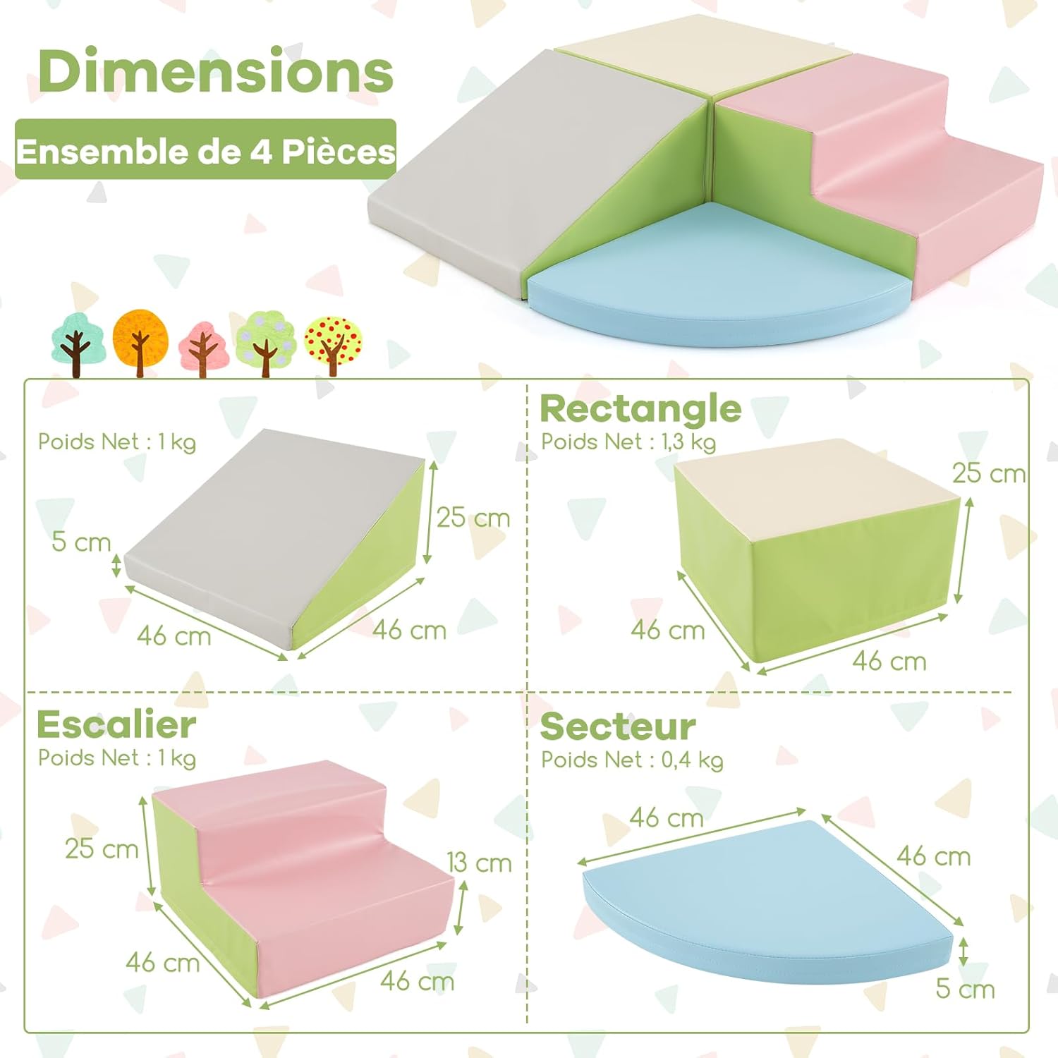 4 Pcs Parcours de Motricité Bébé, Mondule Moticité en Mousse EPE, Revêtement en Simili Cuir, pour Enfants 3 Ans+ ,pour Grimper, Ramper (Rose) - 8