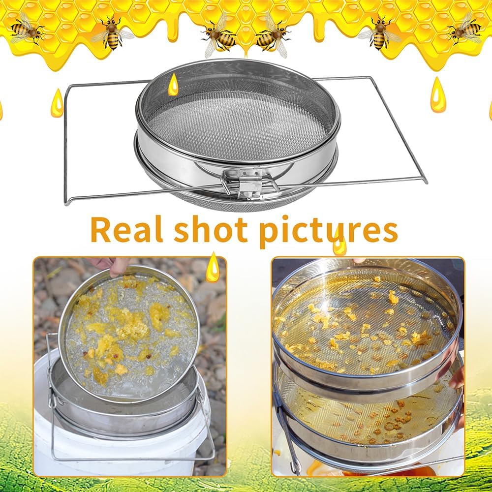 Miel - Tamis à double abeille en acier inoxydable - Filtre à déchets - Pour l'apiculture - 3