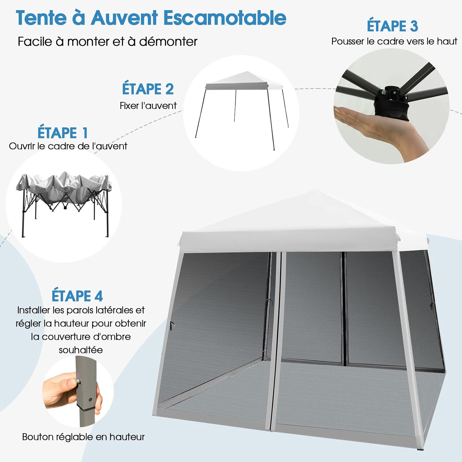 Tonnelle Pliante 3 M x 3 M Imperméable Protection UV (Blanc) - 9