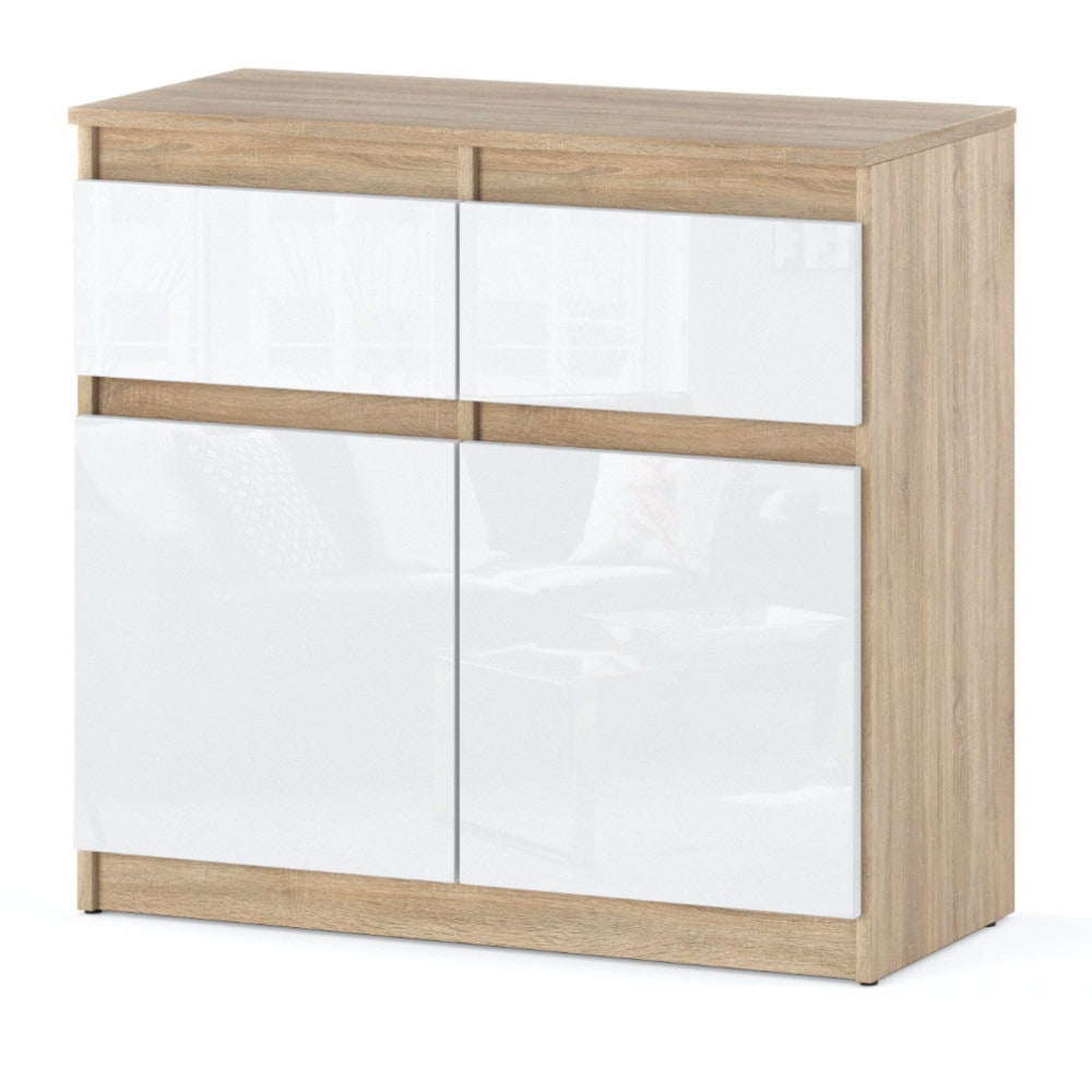 Komoda do salonu 80cm 2 szuflady nowoczesna szafka sonoma biały połysk