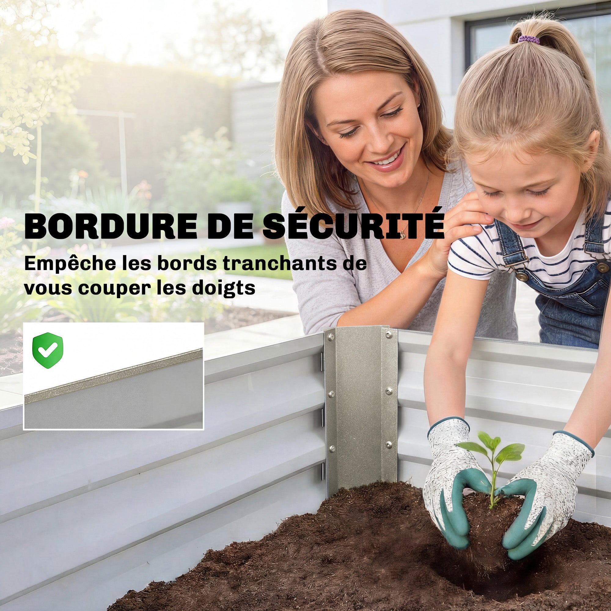 Carré potager - Outsunny - barres de soutien et plaques d'angle - fond ouvert - en acier galvanisé - 240 x 40 x 45 cm - gris argenté - 7
