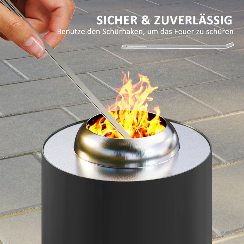 Bacia de Fogo Inox Ø16x25cm, Churrasqueira com Atiçador, Lareira sem Fumaça para Jardim, Varanda, Churrasco e Acampamento, Cor Cinza - 6