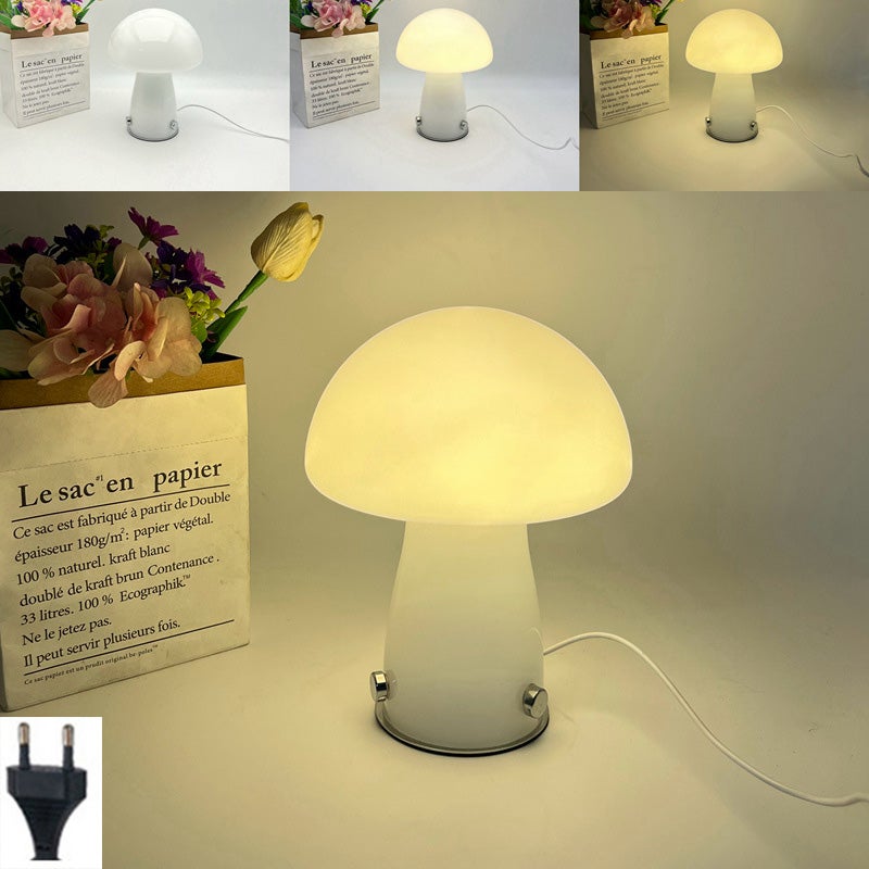 Lampa stołowa LED Mushroom szklana lampka nocna z regulacją temperatury barwowej do sypialni i biura biała wtyczka EU