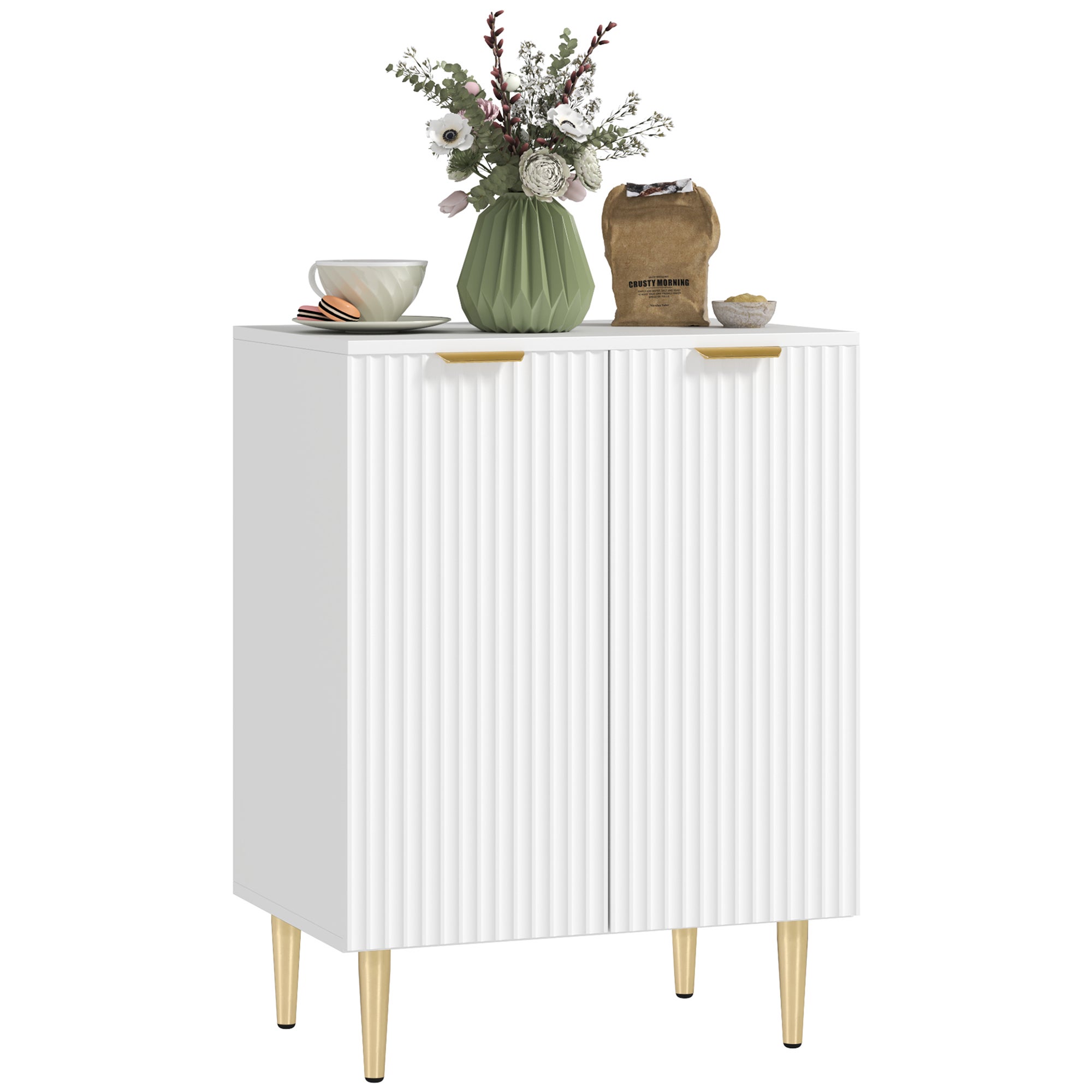 Buffet Cuisine Blanc Avec Tiroirs Et Portes - Meuble Rangement 100x40x105 Cm - 4