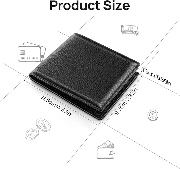 Portafoglio classico da uomo in similpelle di grande capacità con protezione RFID, 6 porta carte, 2 scomparti per banconote e tasca porta monete (nero | Leroy Merlin