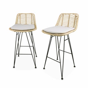 Set 6 Sgabelli Da Bar Con Schienale Imbottito Effetto Velluto Beige Avane M25044130