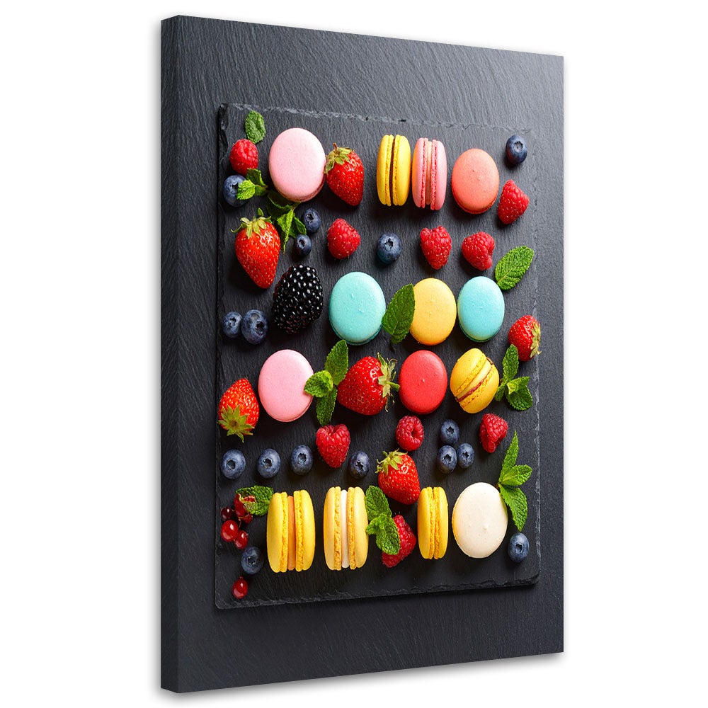 Obraz do kuchni restauracji, Makaroniki ciastka i owoce 60x90