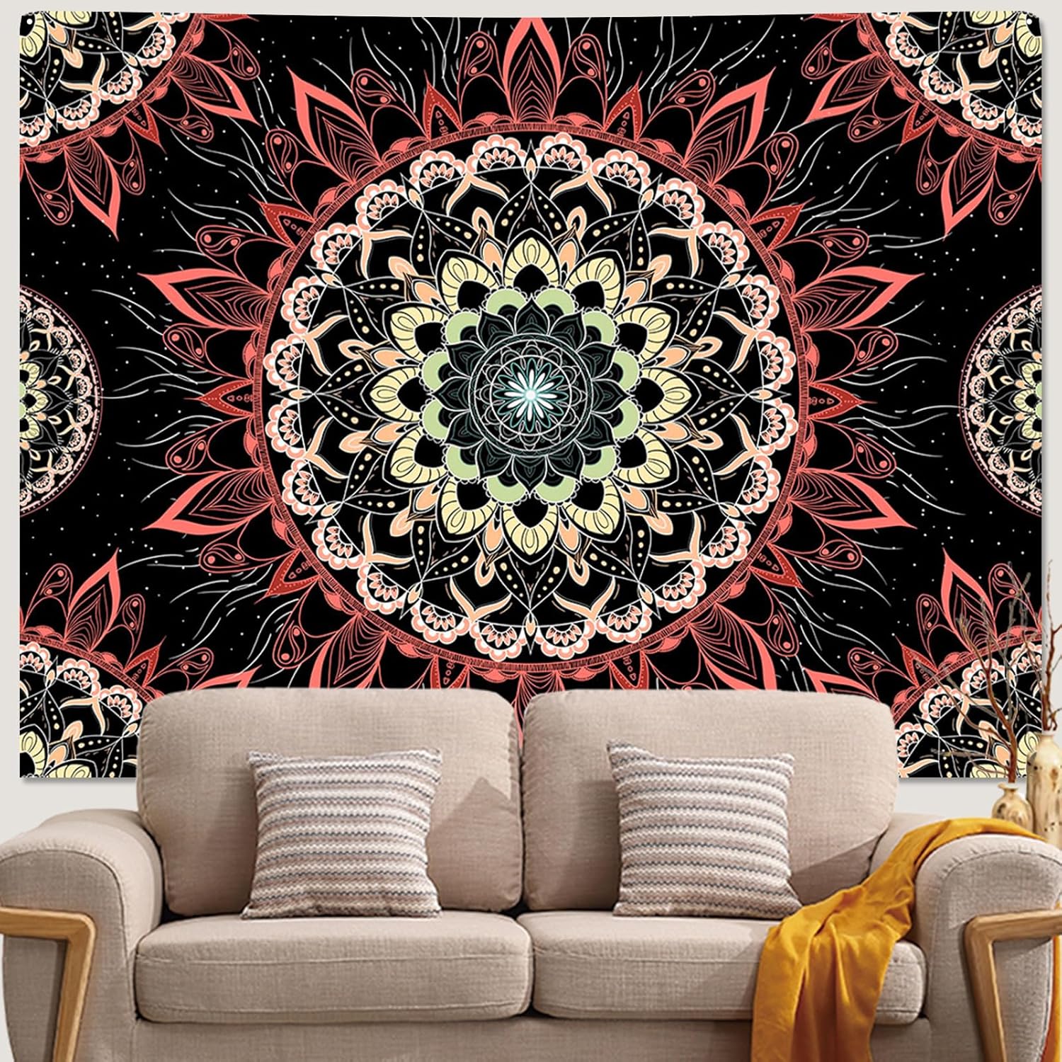 Decoration Mandala Tenture Murale Indienne Suzani Brodée Main - Tapisserie Décorative Style Art Déco - Multicolore Décoration Murale Indienne Ethnique