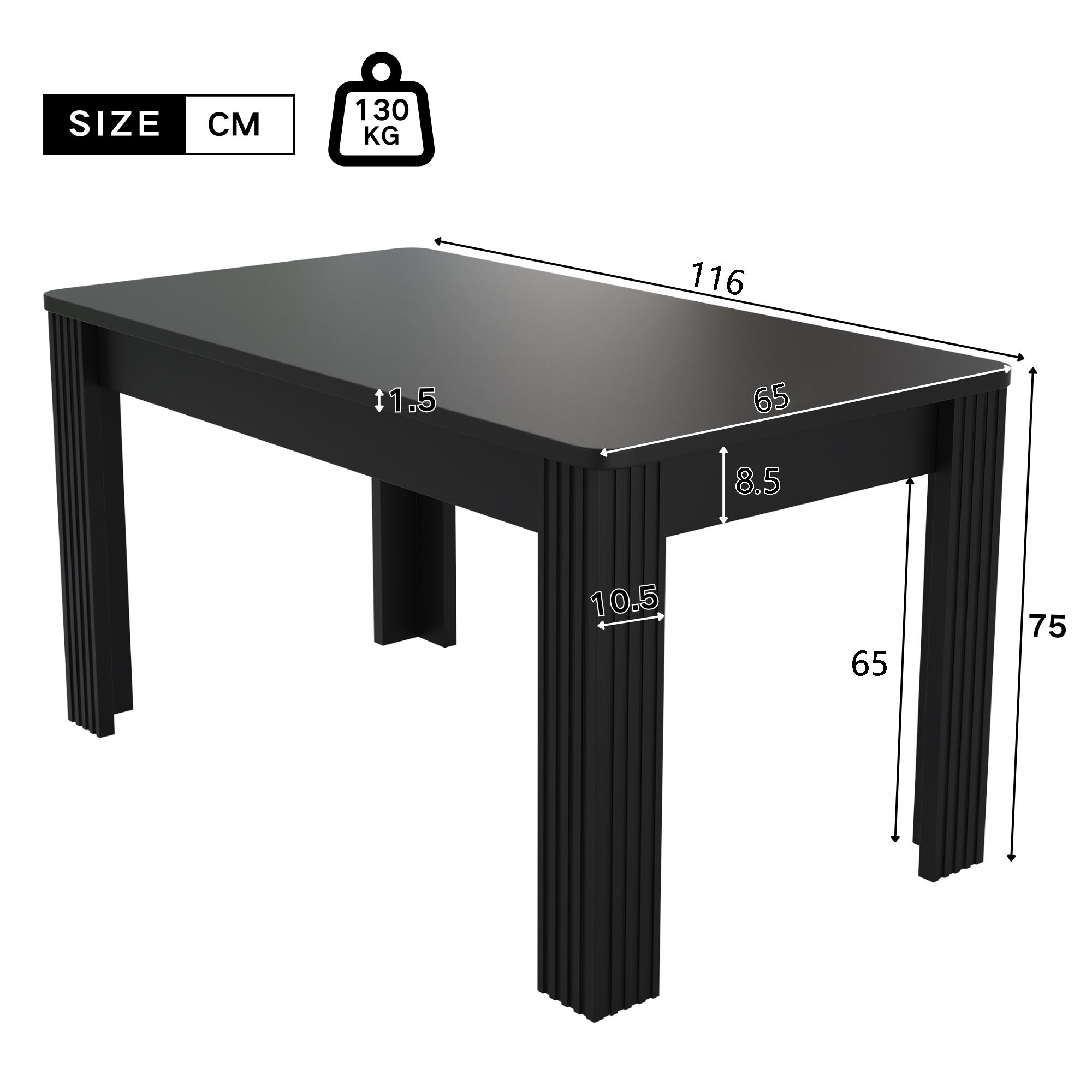 Stół jadalny prostokątny dla 4-6 osób - Płyta wiórowa - 116 x 65 x 75 cm - Czarny - 4