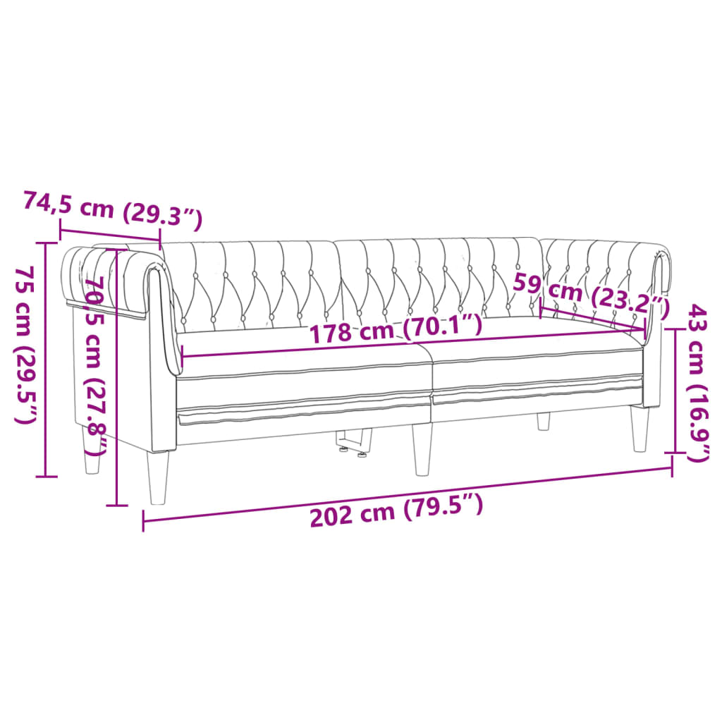 vidaXL Divano Chesterfield a 3 Posti Marrone in Tessuto - 8