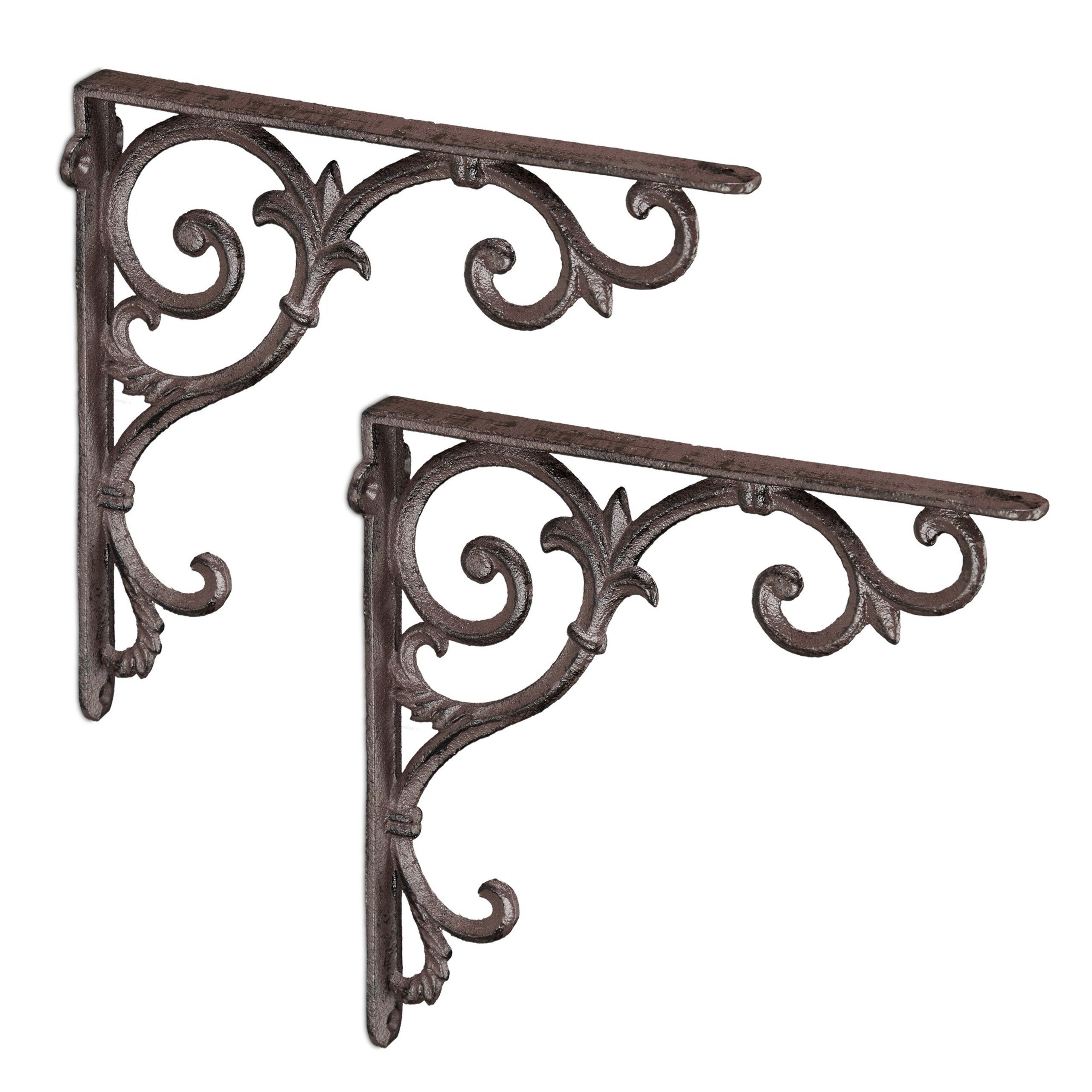 Équerres pour étagère murale, lot de 2, taille M, 24,5 x 4 x 24,5 cm, fonte marron à ornements baroques, style vintage, Relaxdays - 8