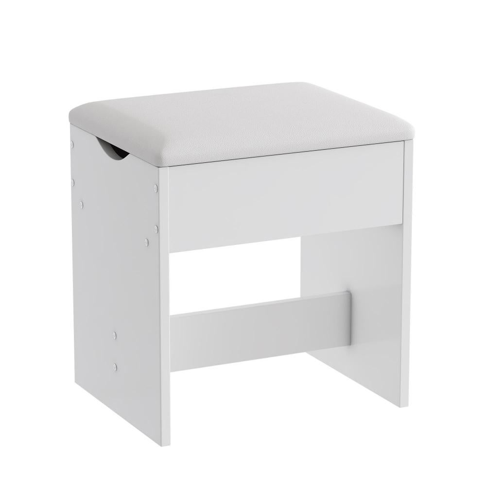Coiffeuse Blanche 110×40×145 cm avec Miroir LED 10 Lumières, USB, Sgabello et Support Sèche-Cheveux - 9