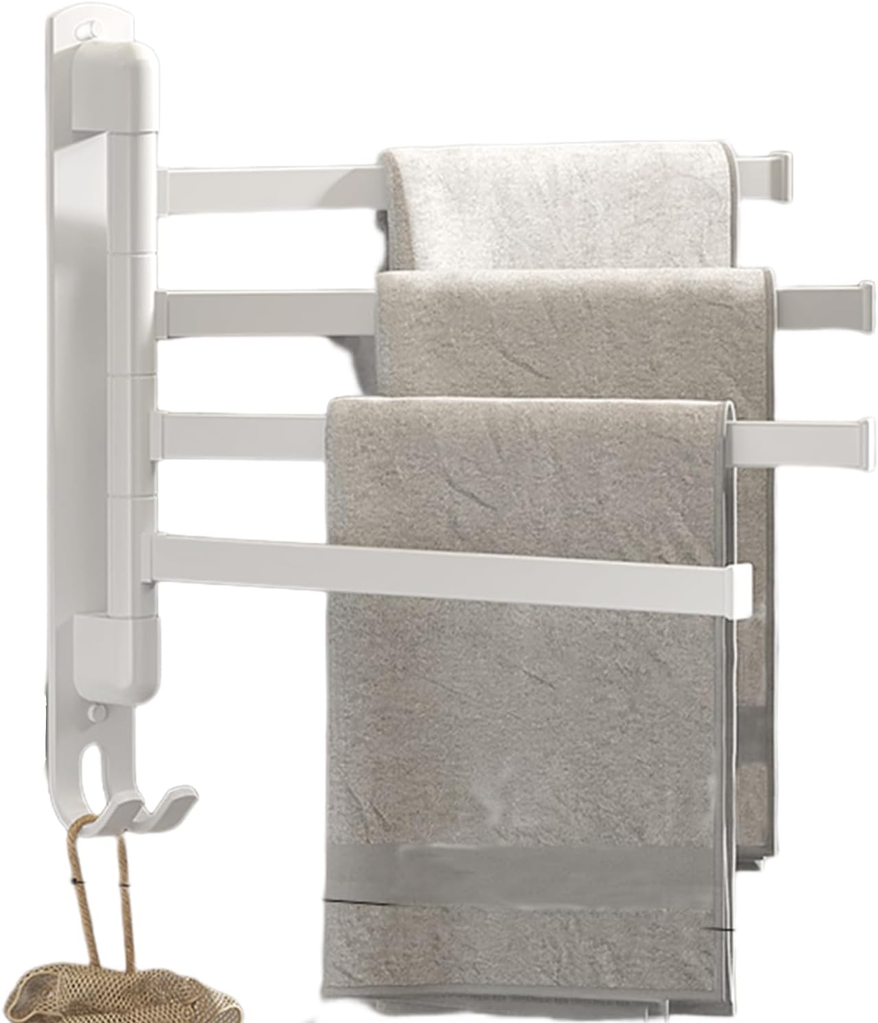 Samoprzylepny wieszak na ręczniki ze stali nierdzewnej, obrotowy o 180°, z 4 ramionami, do łazienki i kuchni