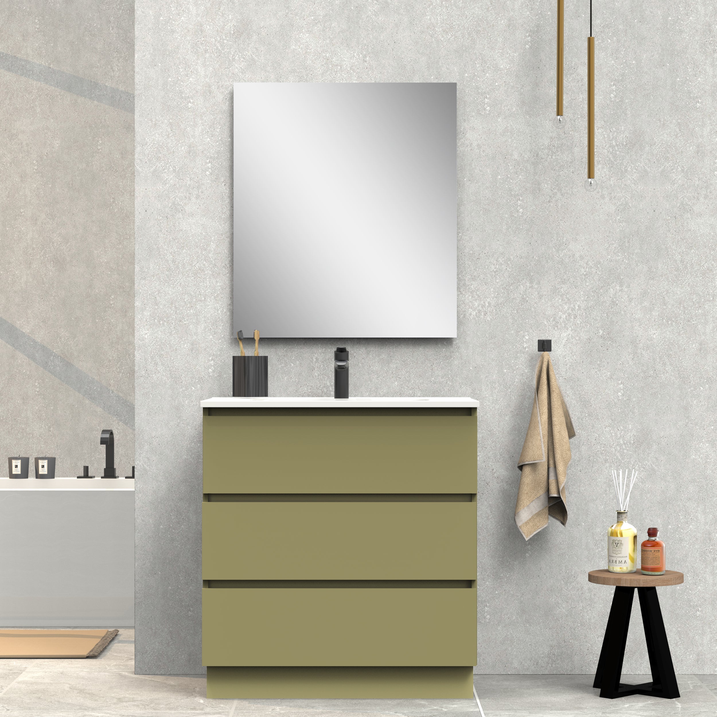 Plan De Vasque Salle De Bain 80 Cm - Cachemire Mat - Sans Découpe - Convient Pour Lavabo à Poser Ou Mural - Montage Facile