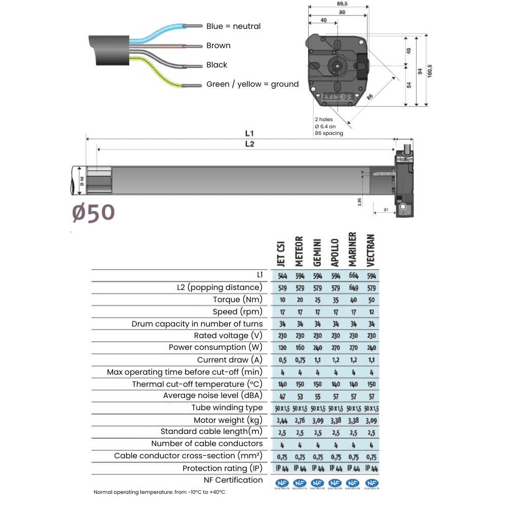 Kit remplacement moteur de volet roulant filaire LT50 CSI Mariner Diam ...