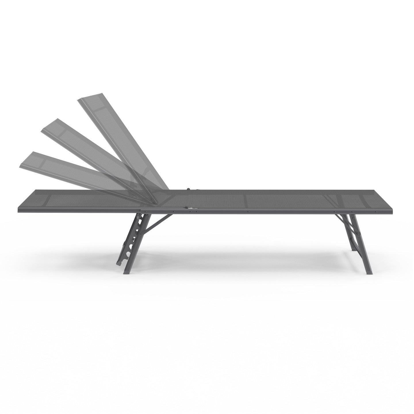 Lot de 2 transats de jardin inclinables KAILUA en acier gris anthracite et toile grise - 3