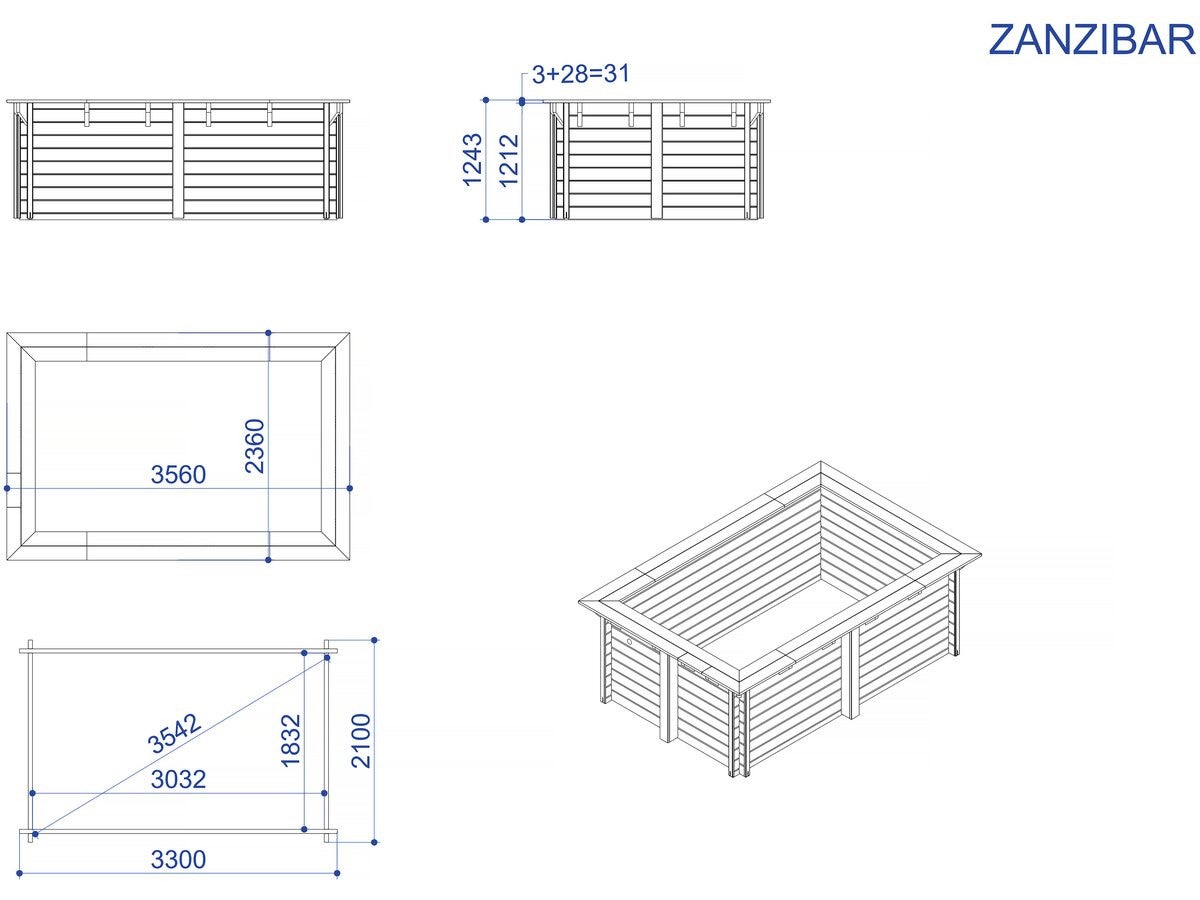 Piscina rectangular de madera 