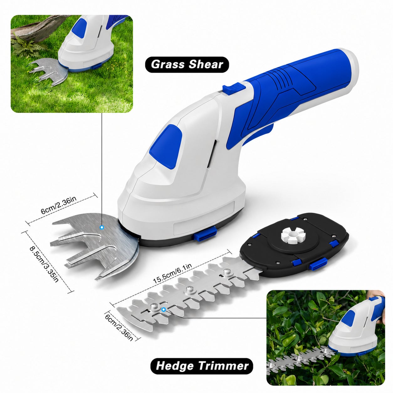 Mini tondeuse à gazon - Taille-haie électrique - Cisaille à haie multifonction - Batterie lithium-ion rechargeable - Outil de taille 2 en 1 - 2