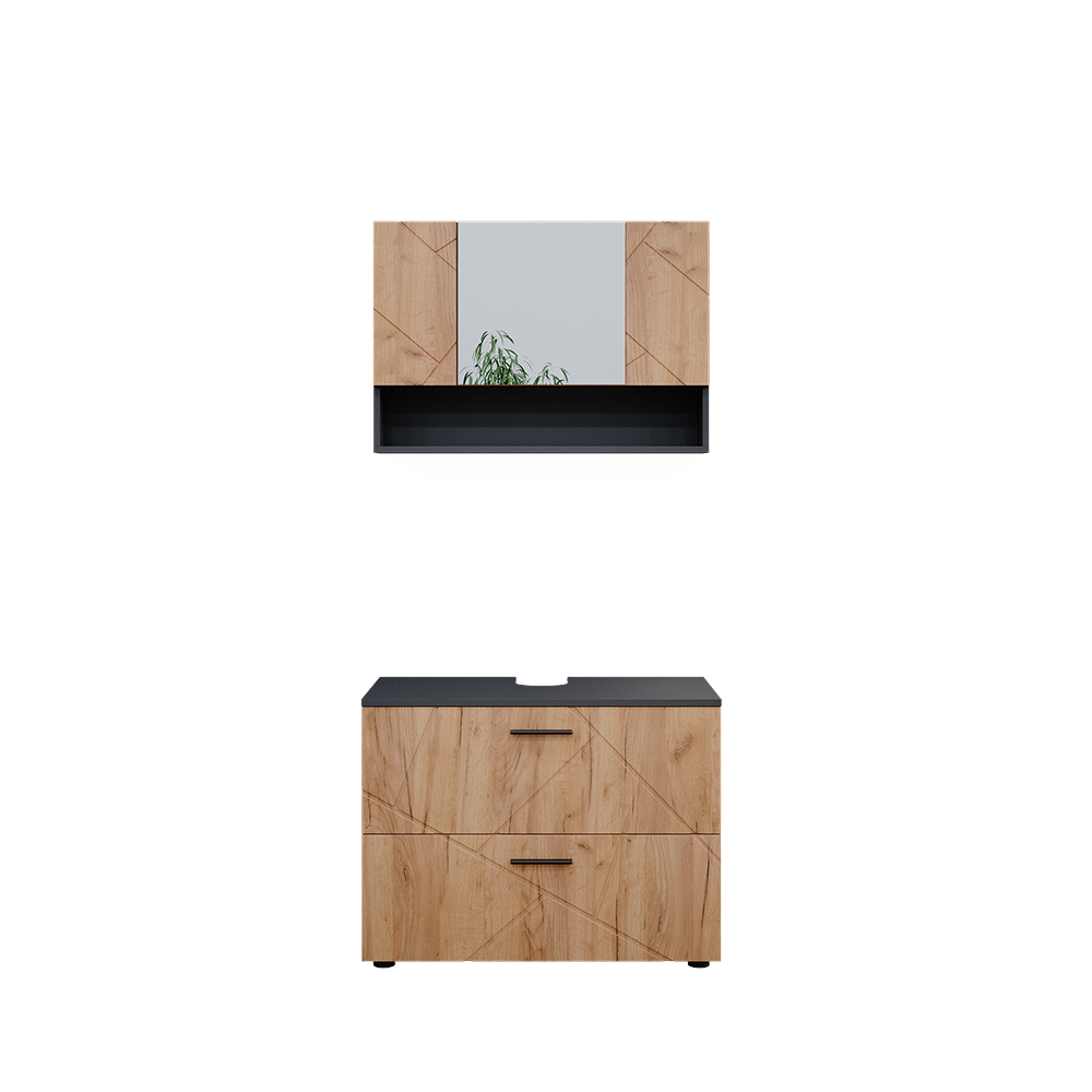 Vicco Zestaw mebli łazienkowych Irma, Złoty dąb power/antracyt, 2 części, szafka dolna 80 cm