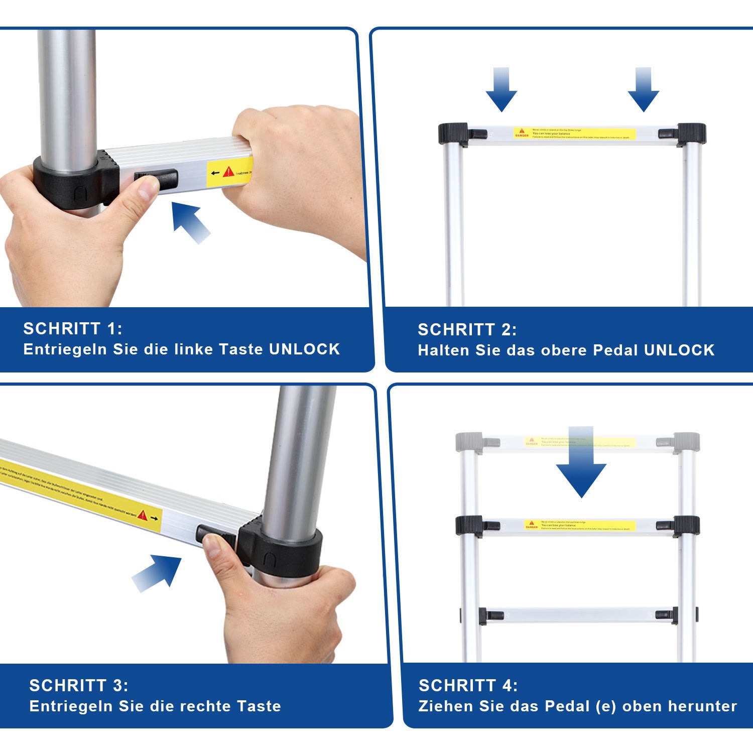 Escabeau echelle telescopique Premium 5m aluminium, antidérapante, multifonction - 7
