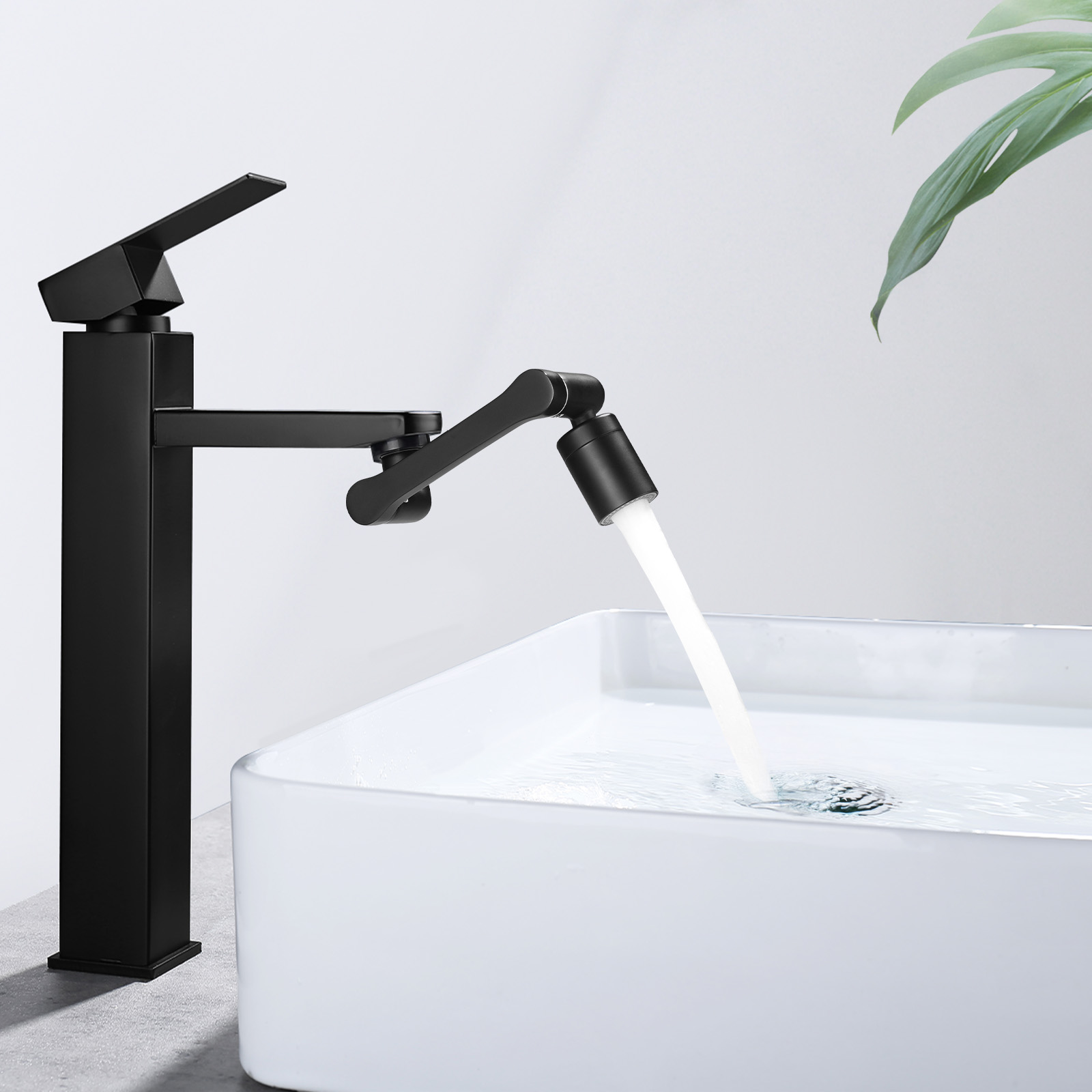 Homelody Bateria umywalkowa w kolorze matowej czerni + 2-strumieniowy obrotowy perlator wielokątny