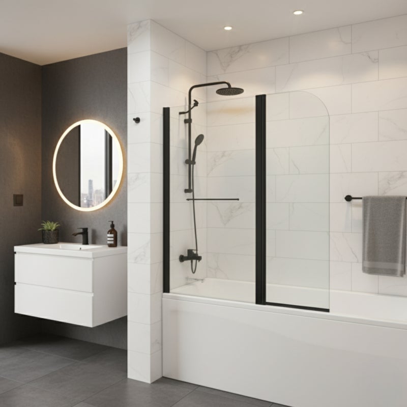 Pare-baignoire fixe avec volet pivotant design 120 x 140 cm aluminium noir mat verre 6 mm anticalcaire - 3