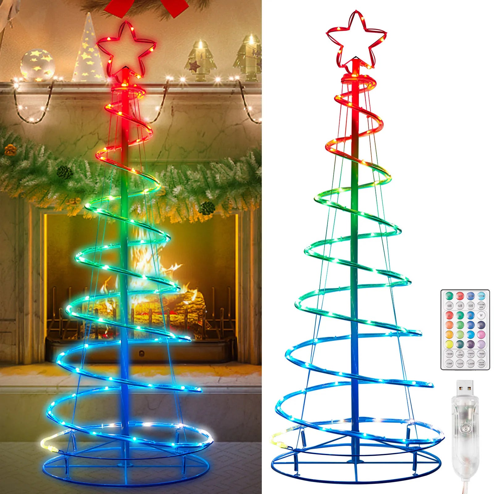 Albero di Natale a Spirale LED Creativo, Comprimibile e Rotante, Decorazione da Tavolo, Ornamento Natalizio