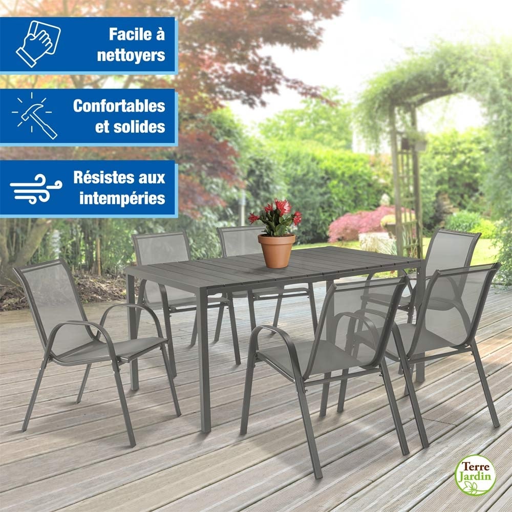 Chaises de jardin empilables textilène x6 - Unité - Gris - 2