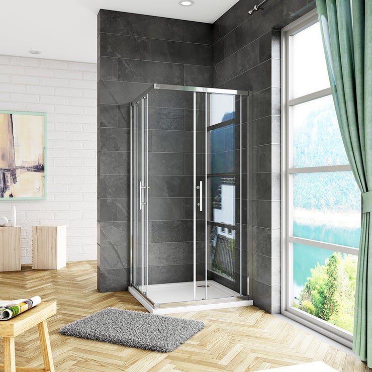 Aica Cabine De Douche 80x80x185cm Accès D'angle, Cabine De Douche Carrée Porte De Douche Coulissante - 3