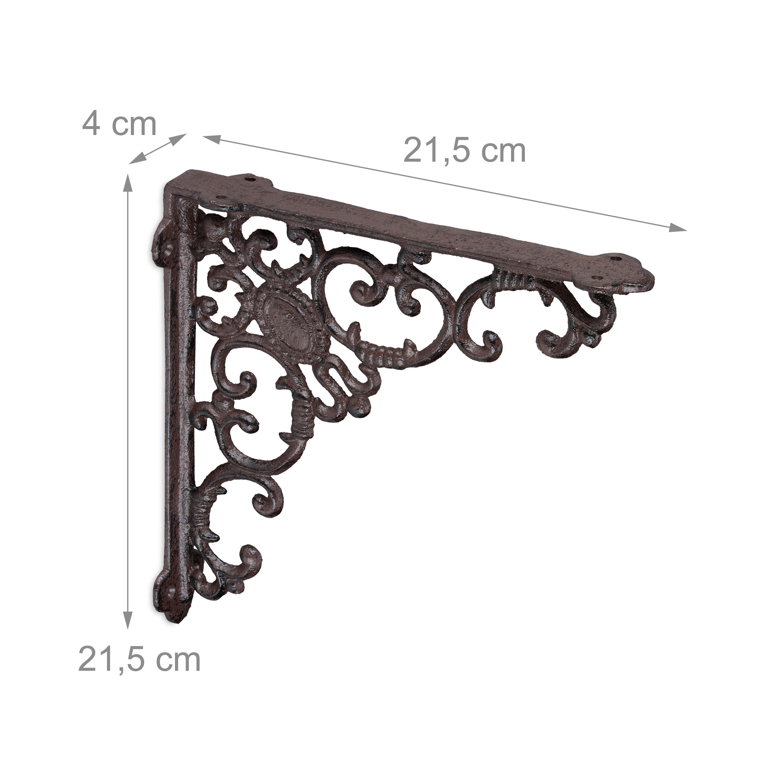 Équerres murales pour étagère, lot de 2, en fonte avec ornements baroques, style vintage, 21,5 x 4 x 21,5 cm, marron, Relaxdays - 4