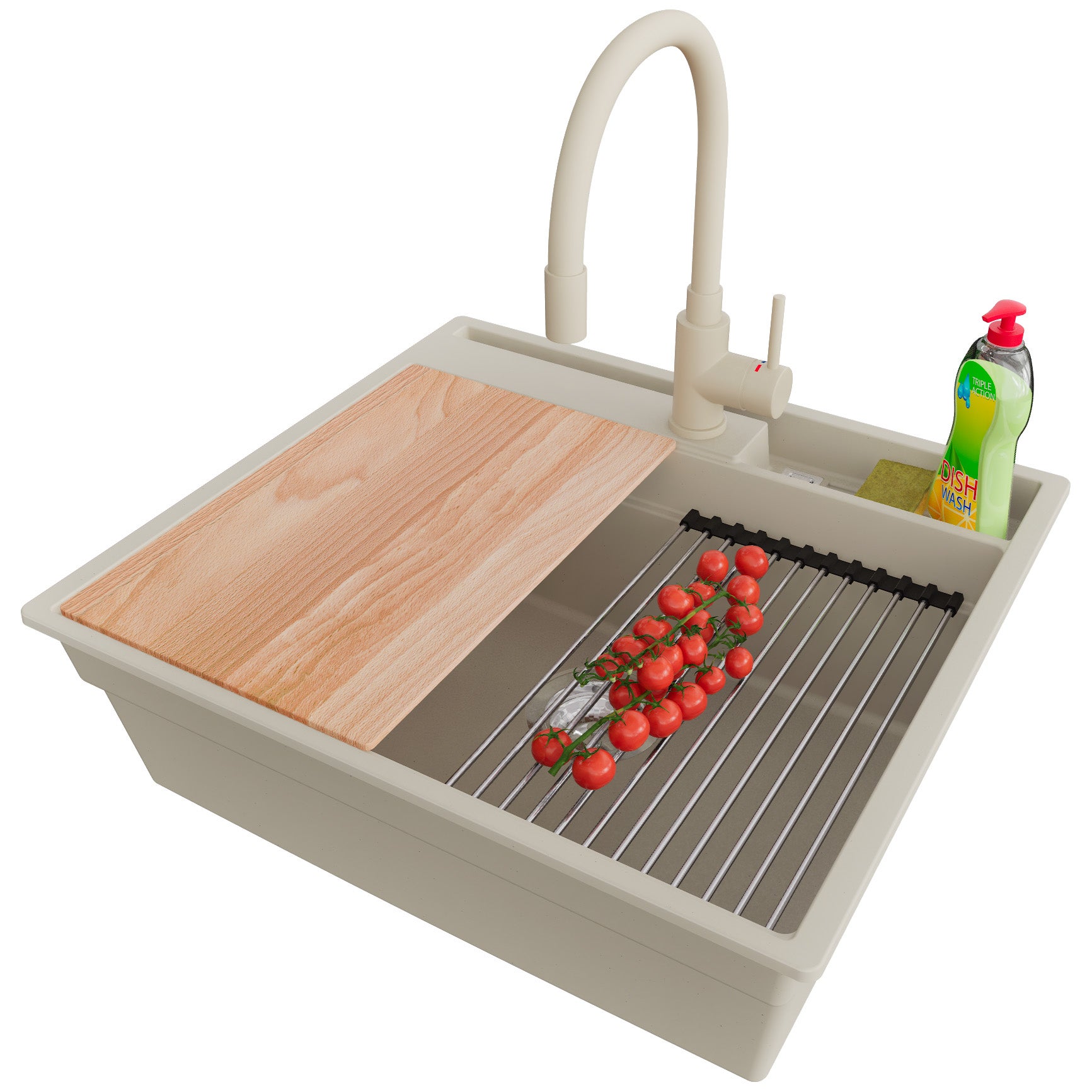 Primagran  Fregadero Granito 58X53cm, Cocina 1 Seno + Grifo 38X14cm + Sifón + Accesorios, Sobre Encimera Al Mueble 60Cm, Oslo Pocket Beige , Leroy Merlin