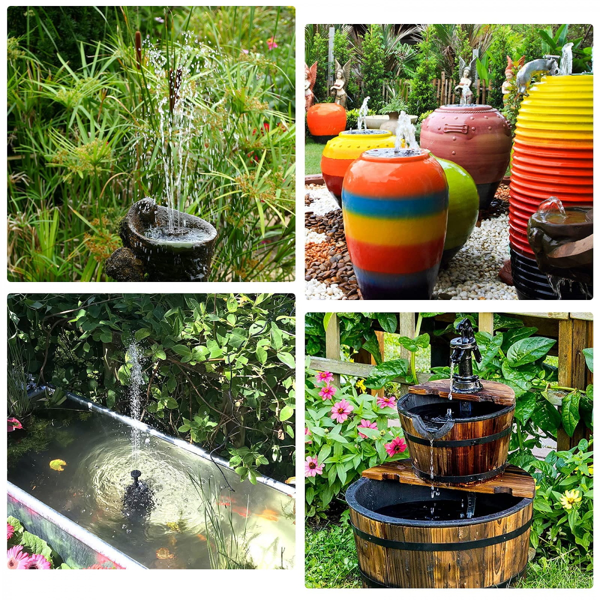Kit de pompe à eau solaire, pompe de fontaine solaire, pompe de fontaine d'eau à énergie solaire avec 6 buses pour bain d'oiseaux, étangs, jardin - 7