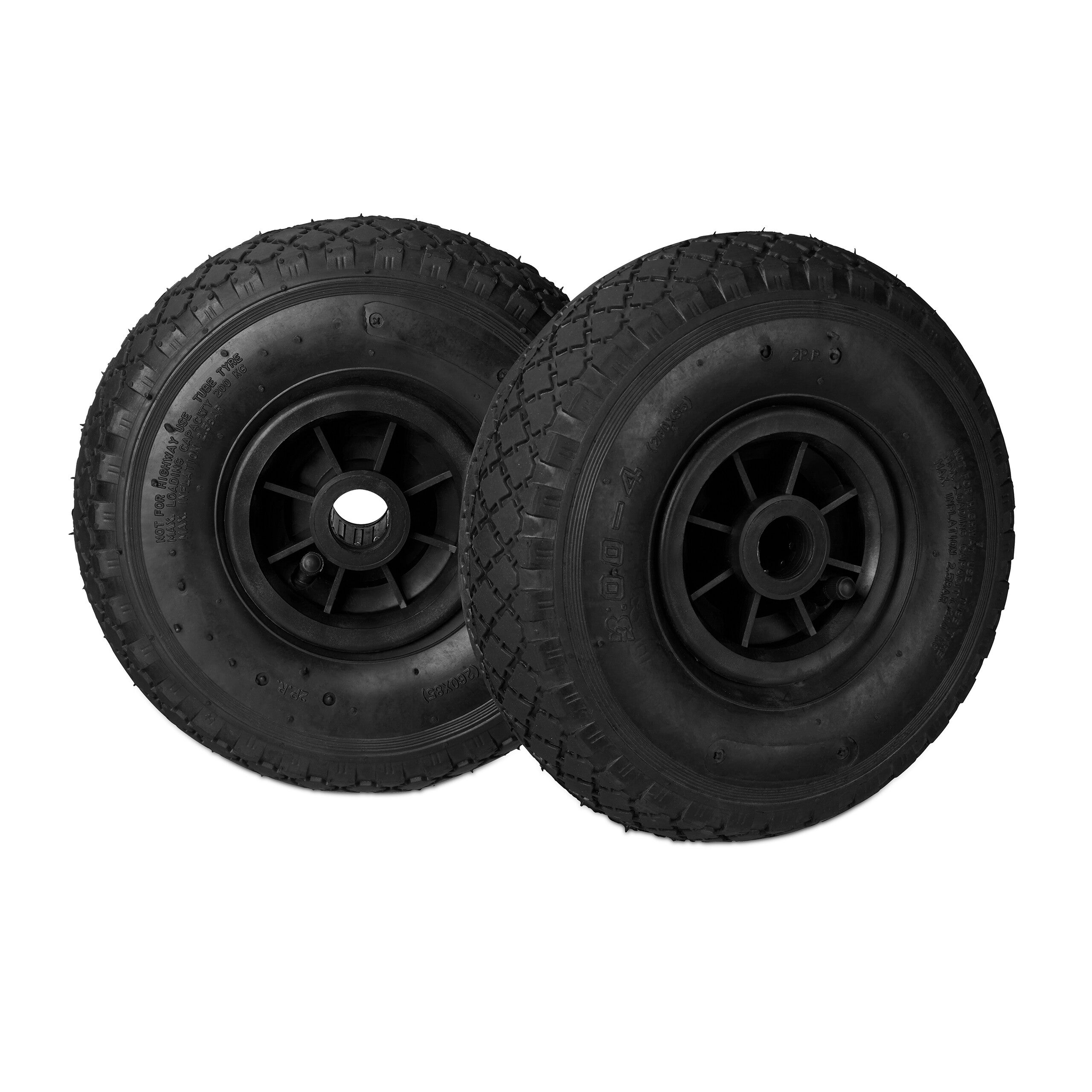 Juego de 8 ruedas de carretilla, 3.00-4, neumático de goma, llanta de plástico, eje de 25 mm, 260x85 mm, negro